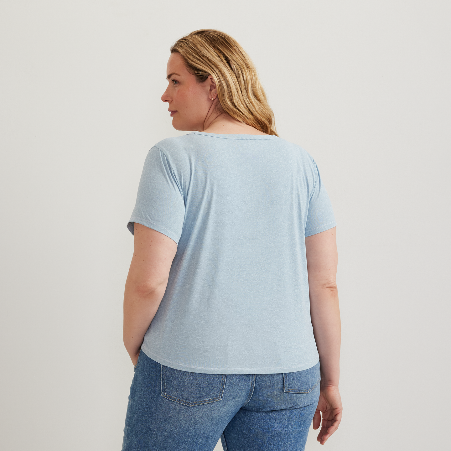 Women's Trek Light Hike Short-Sleeve V-Neck T-Shirt-Pale Blue-Plus-F1