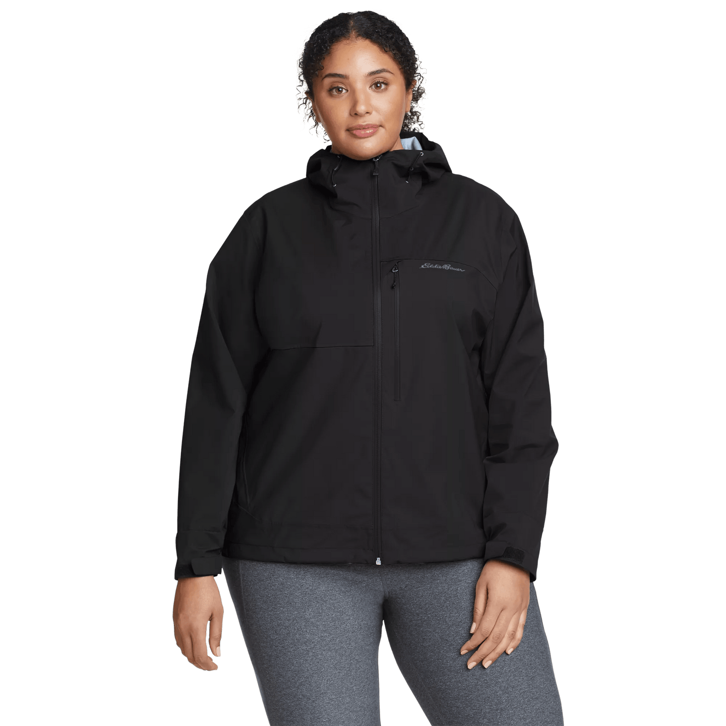 Women's Cloud Cap 3L Waterproof Stretch Hooded Rain Jacket Plus Black-2