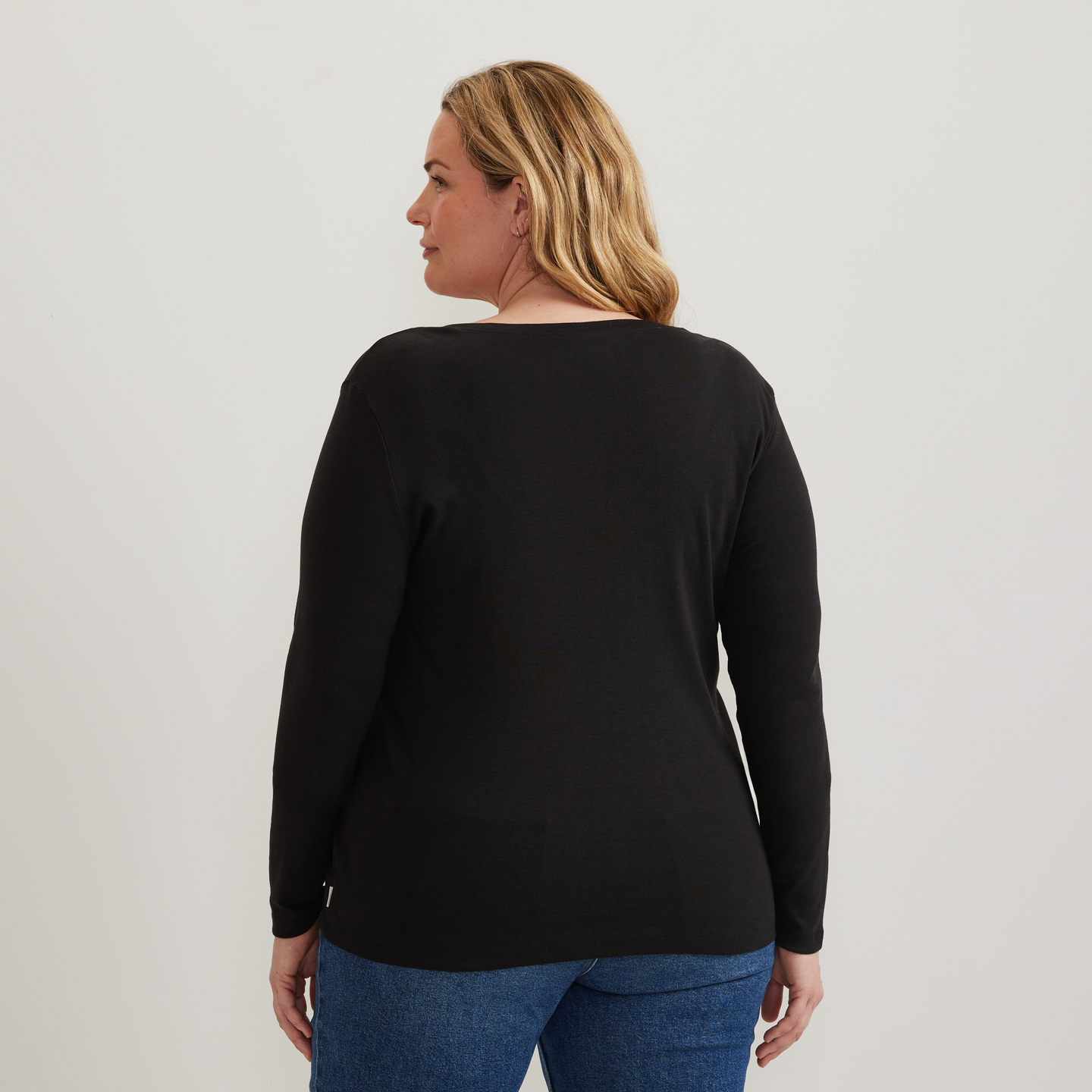 Women's Everyday Long-Sleeve V-Neck T-Shirt-Black-Plus-F1
