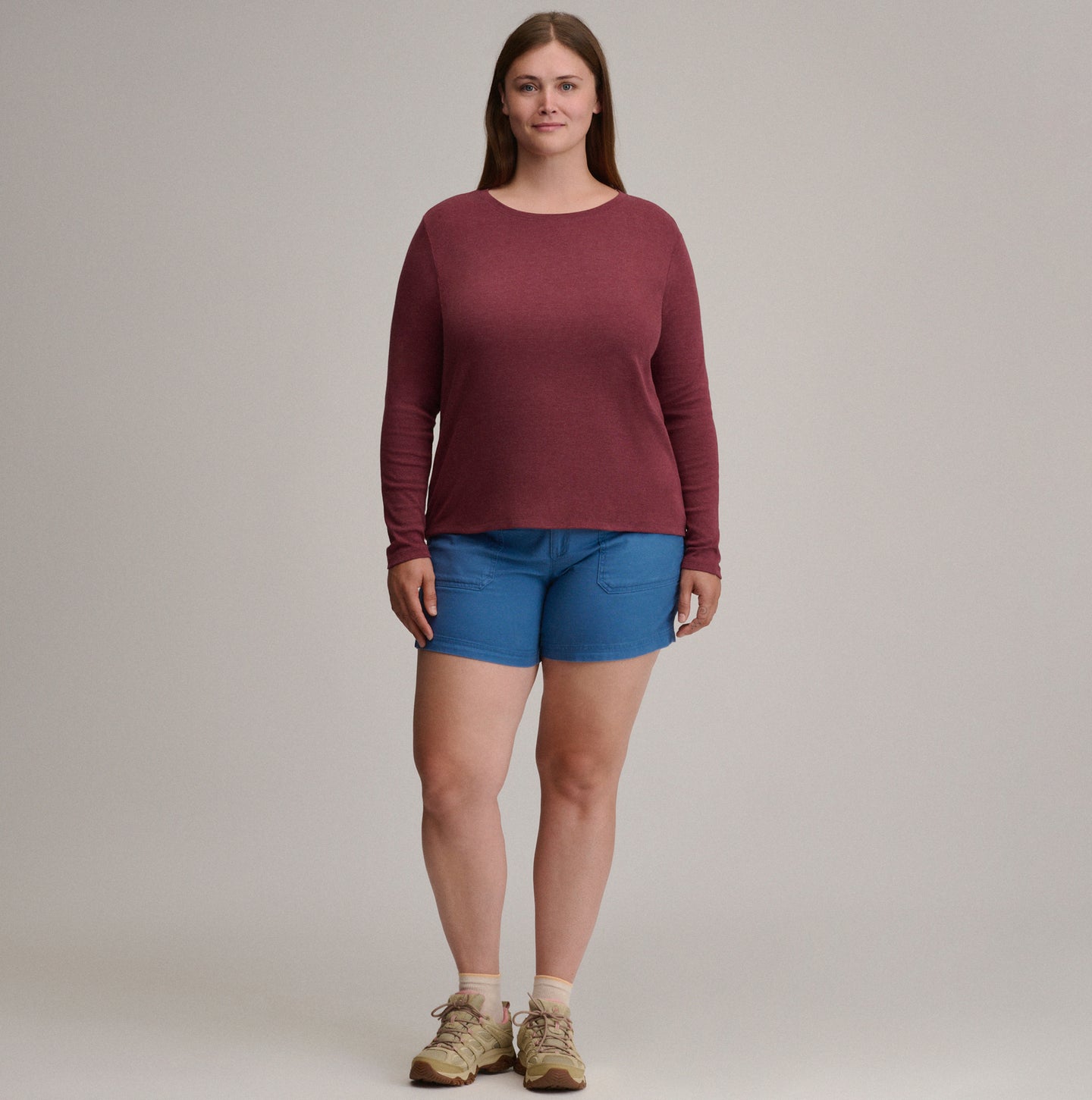 Women's Fav Long Sleeve Crew Neck Tee-Blkcherry-Plus-8