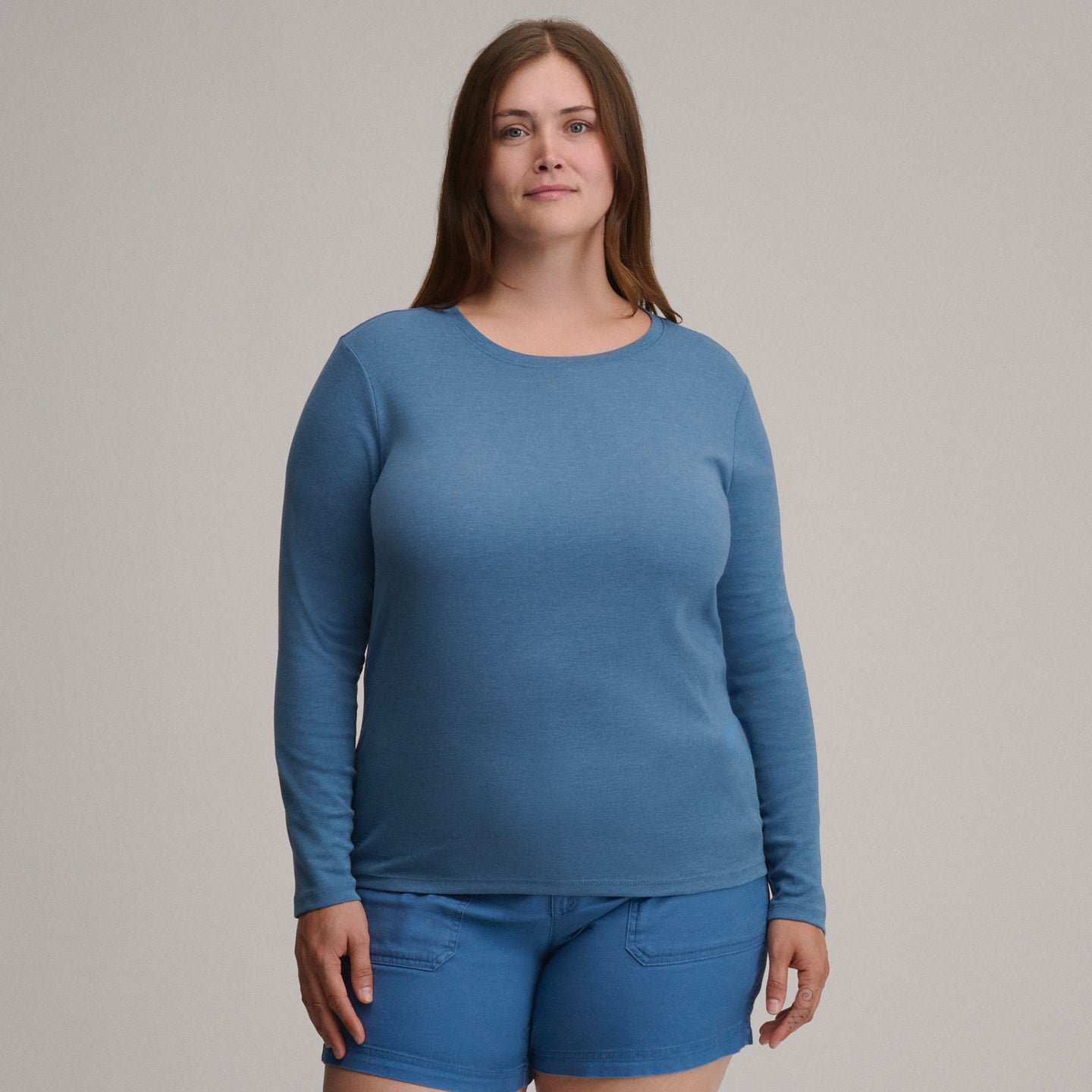 Women's Fav Long Sleeve Crew Neck Tee-Tlblu-Plus-45
