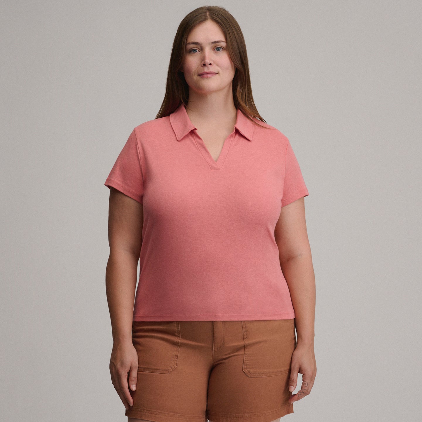 Women's Everyday Short Sleeve Collared Split Neck-Tangelo-Plus-5