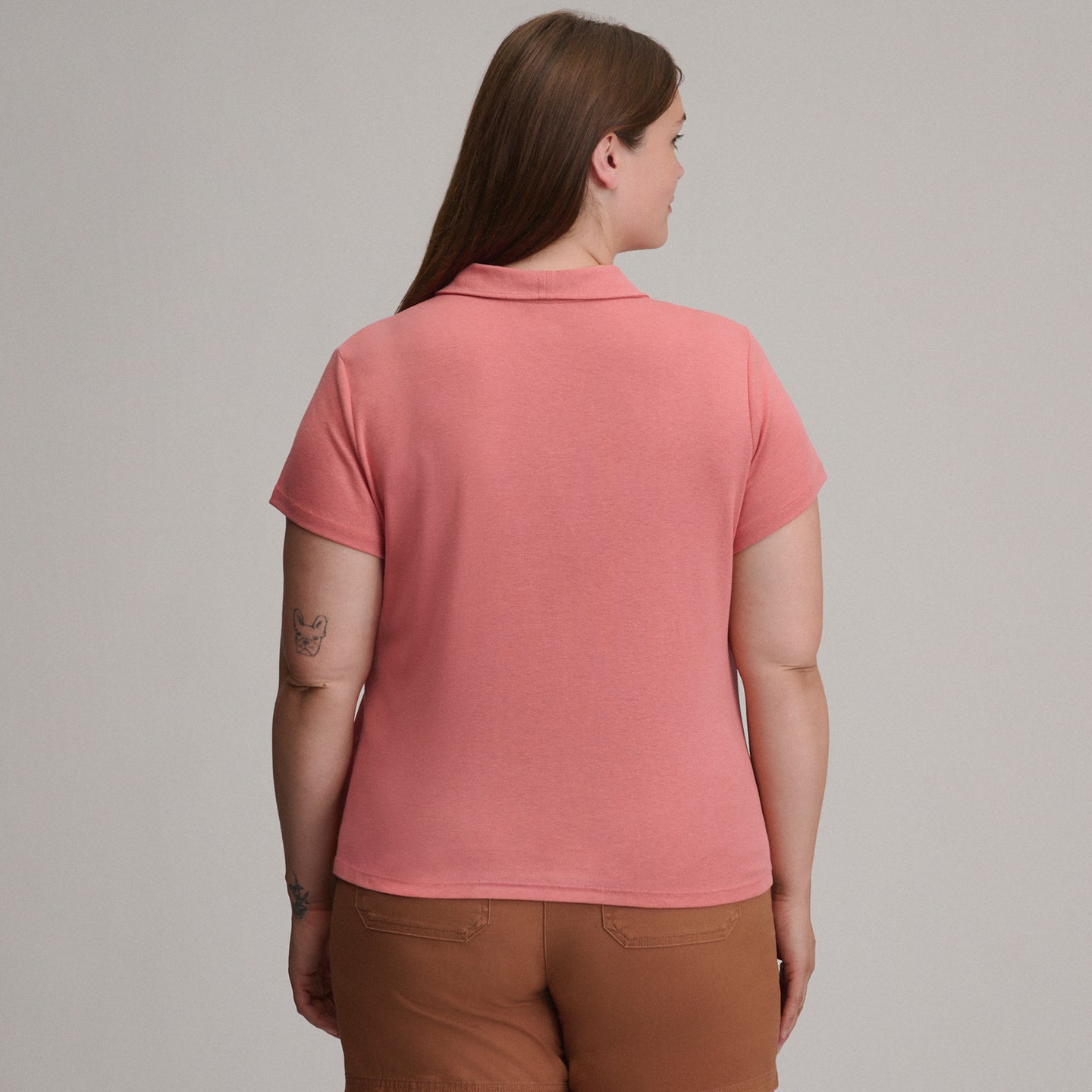 Women's Everyday Short Sleeve Collared Split Neck-Tangelo-Plus-6