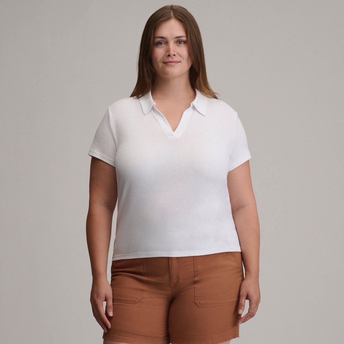 Women's Everyday Short Sleeve Collared Split Neck-White-Plus-13