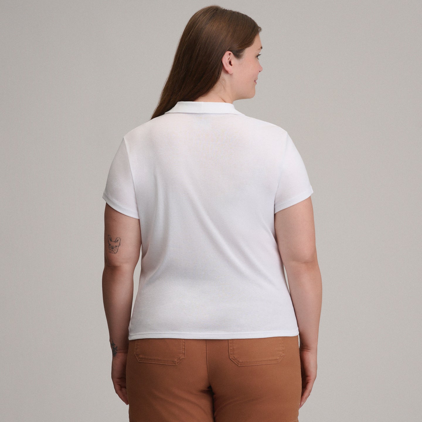 Women's Everyday Short Sleeve Collared Split Neck-White-Plus-14