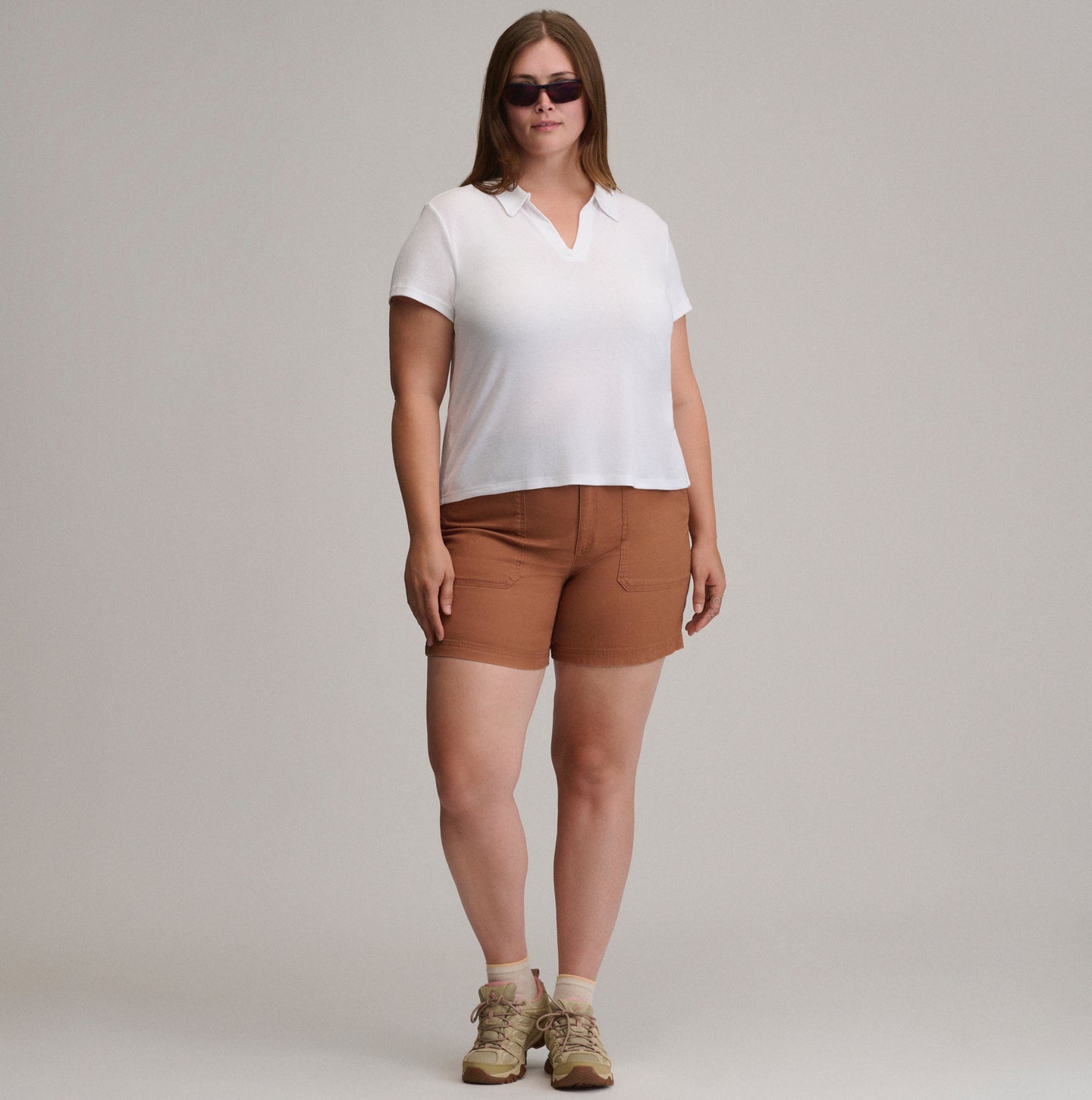 Women's Everyday Short Sleeve Collared Split Neck-White-Plus-16