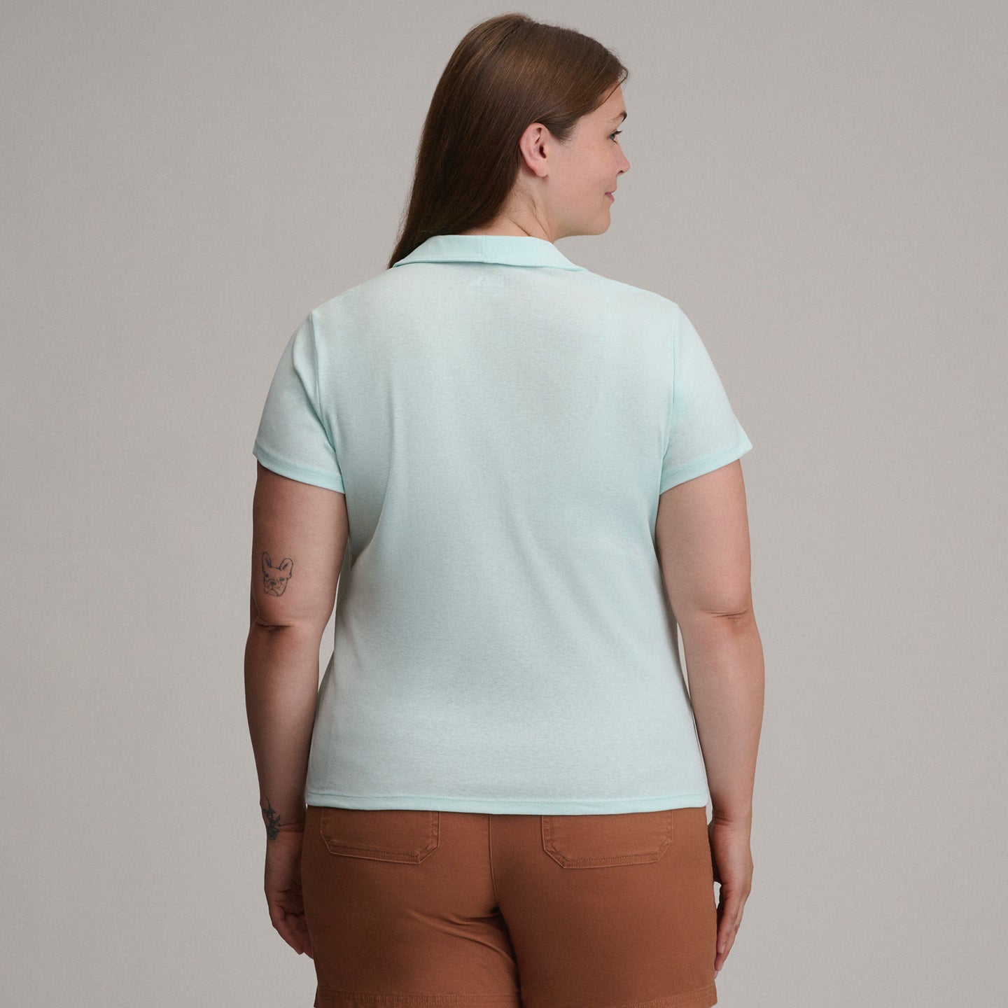 Women's Everyday Short Sleeve Collared Split Neck-Lt Aqua-Plus-22