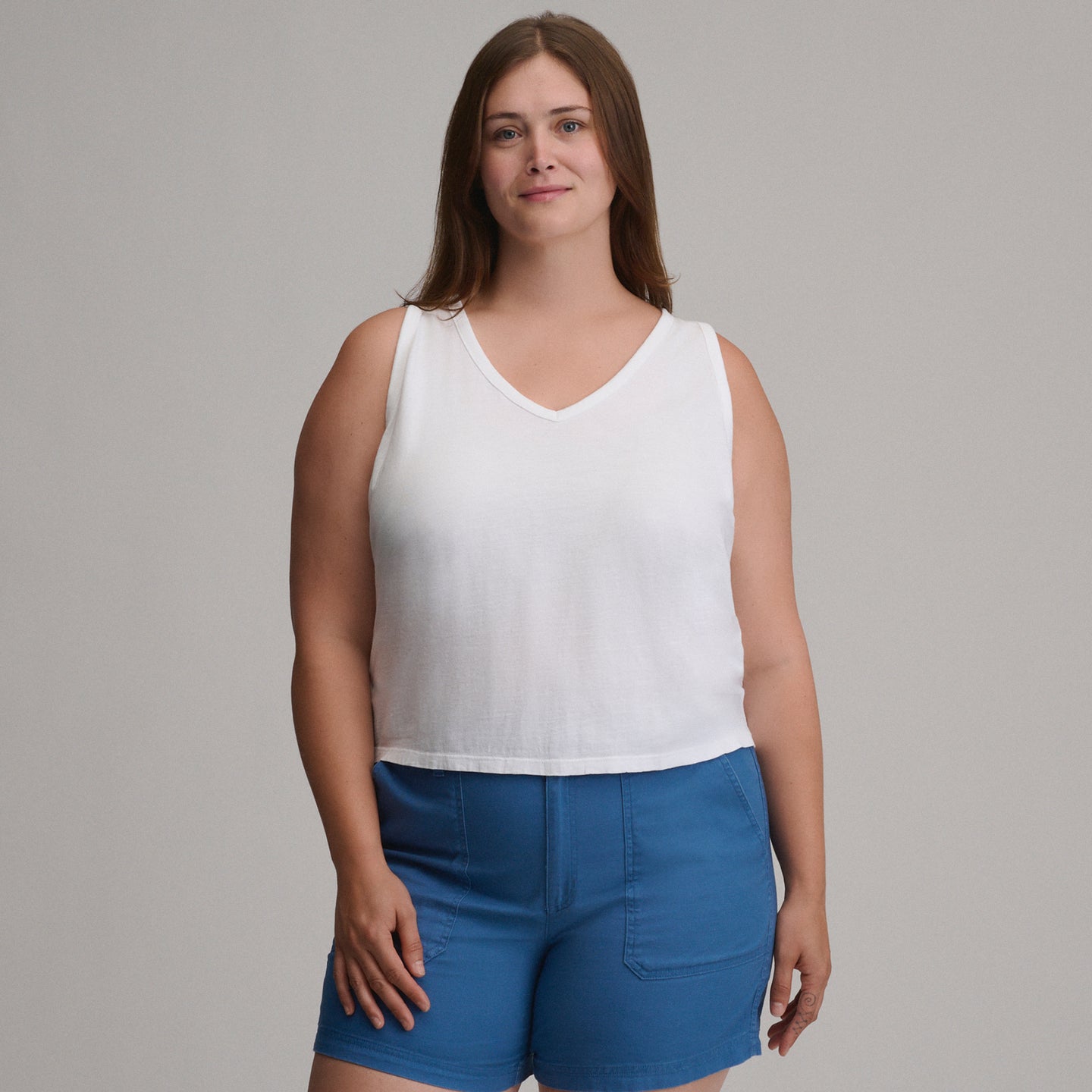 Women's Sunwashed Cotton V-Neck Tank-White-Plus-13