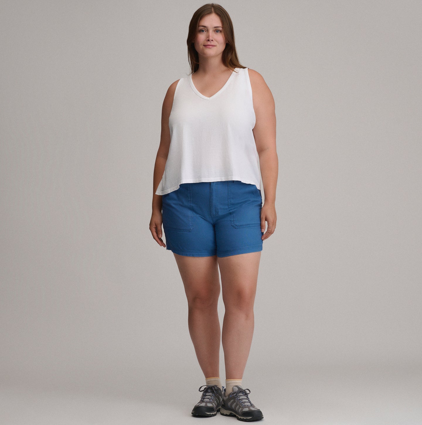 Women's Sunwashed Cotton V-Neck Tank-White-Plus-16