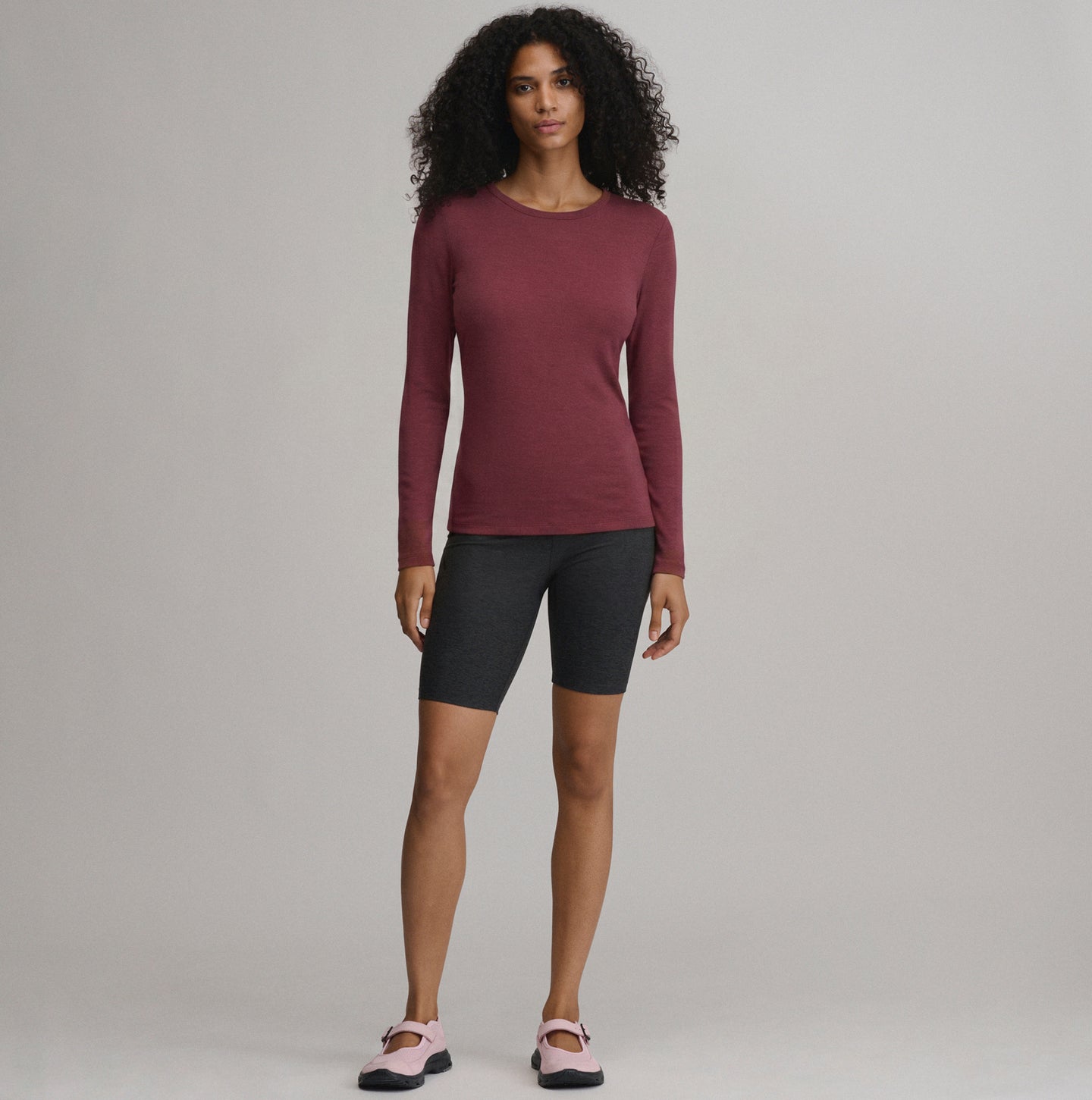 Women's Fav Long Sleeve Crew Neck Tee-Blkcherry-4