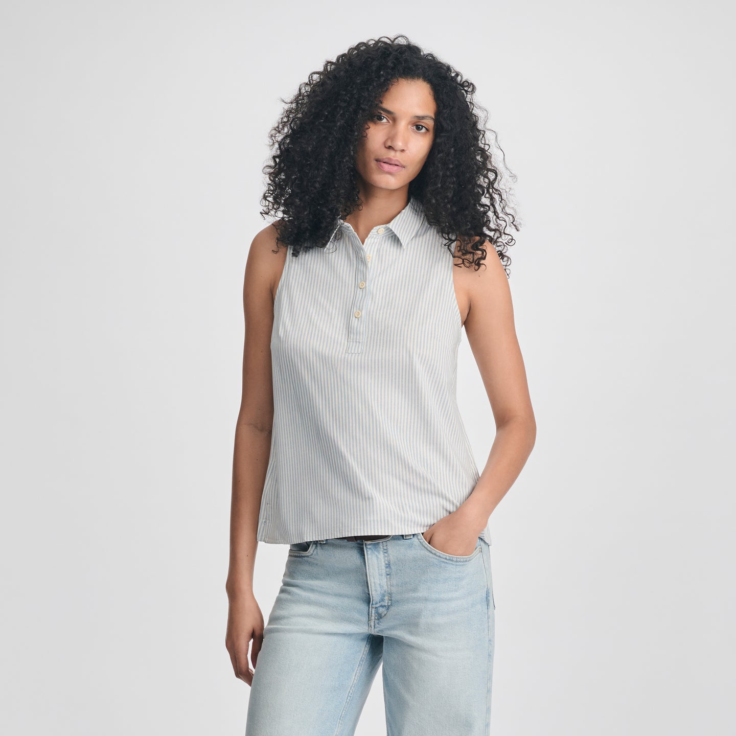 Women's Departure Collared Tank-Blue Smoke-1