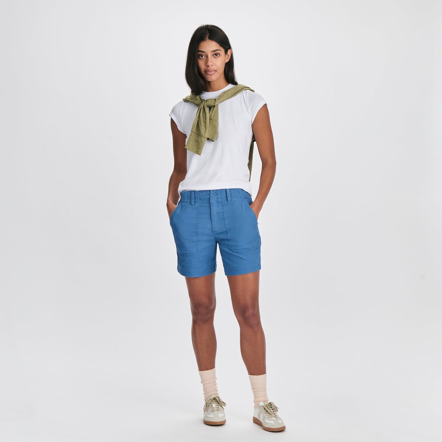 Women's Canvas Utility Shorts-Tile Blue-20