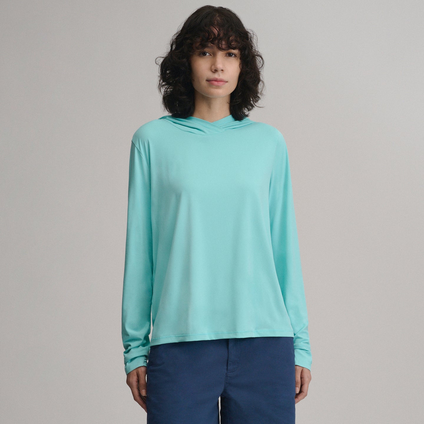Women's Sundrift UPF Long Sleeve Hoodie-Tropical Blue-1
