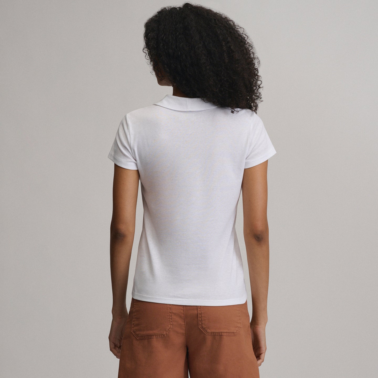 Women's Everyday Short Sleeve Collared Split Neck-White-10