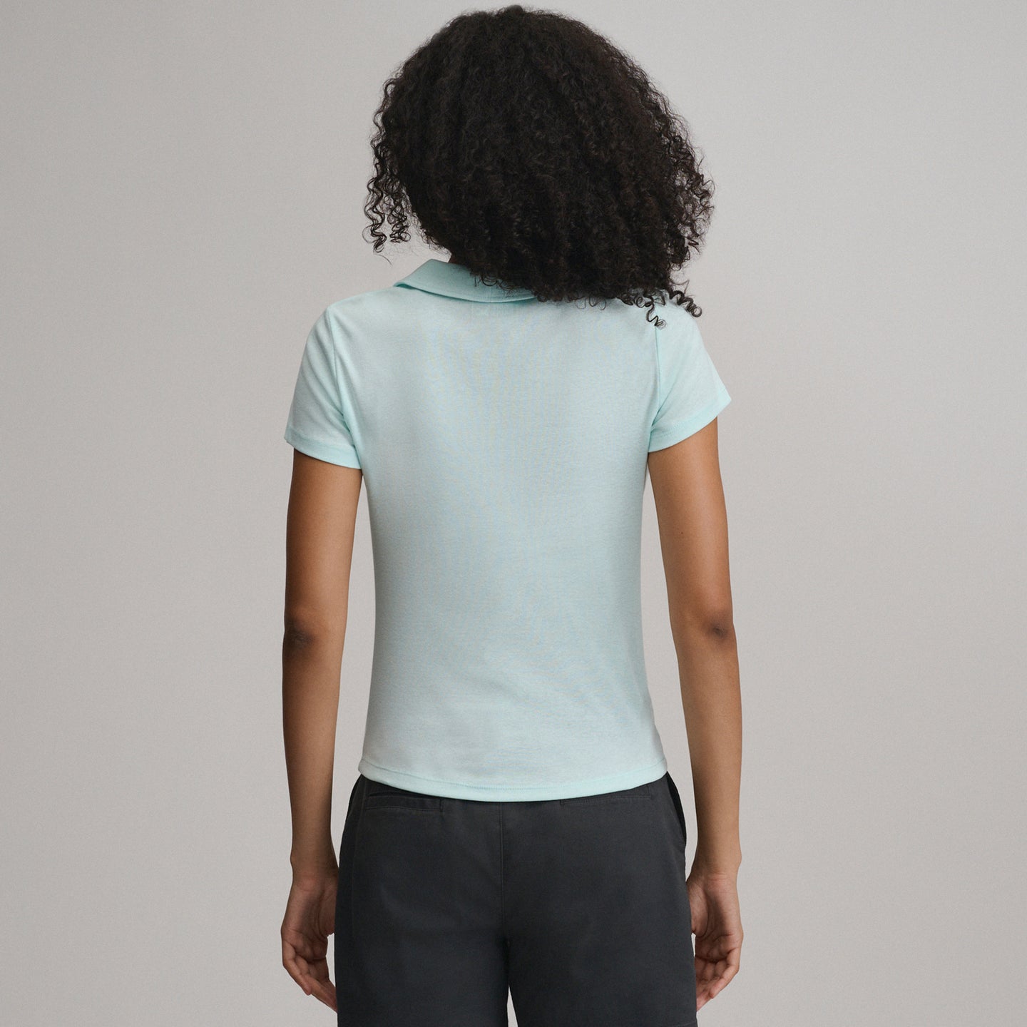 Women's Everyday Short Sleeve Collared Split Neck-Lt Aqua-18