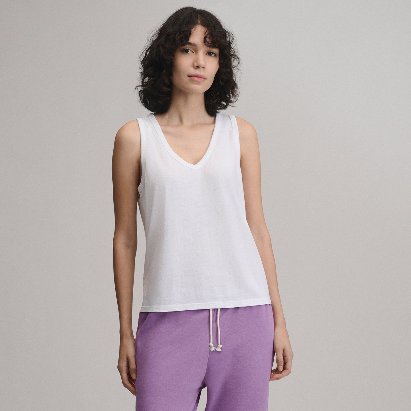 Women's Sunwashed Cotton V-Neck Tank-White-9