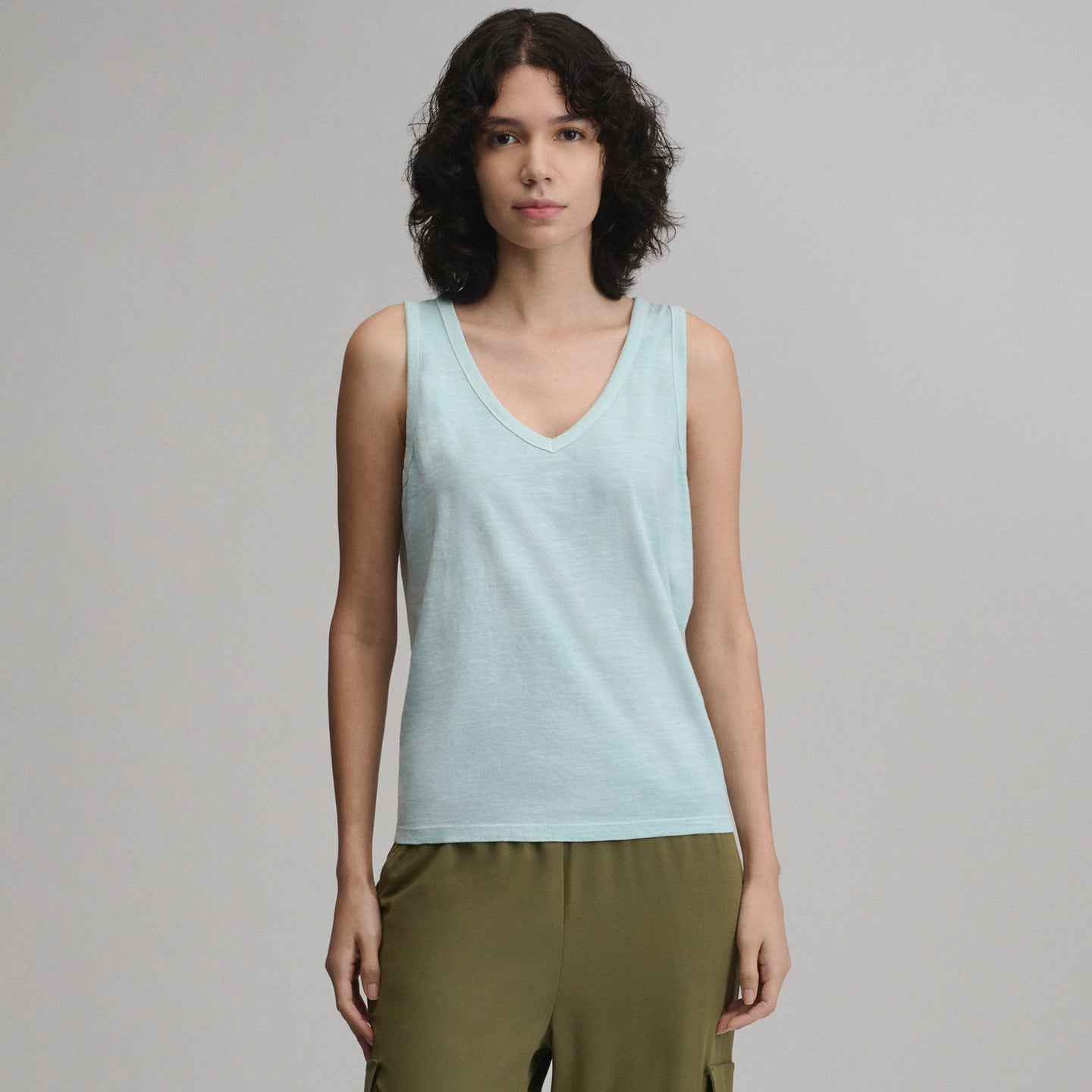 Women's Sunwashed Cotton V-Neck Tank-Lt Aqua-17