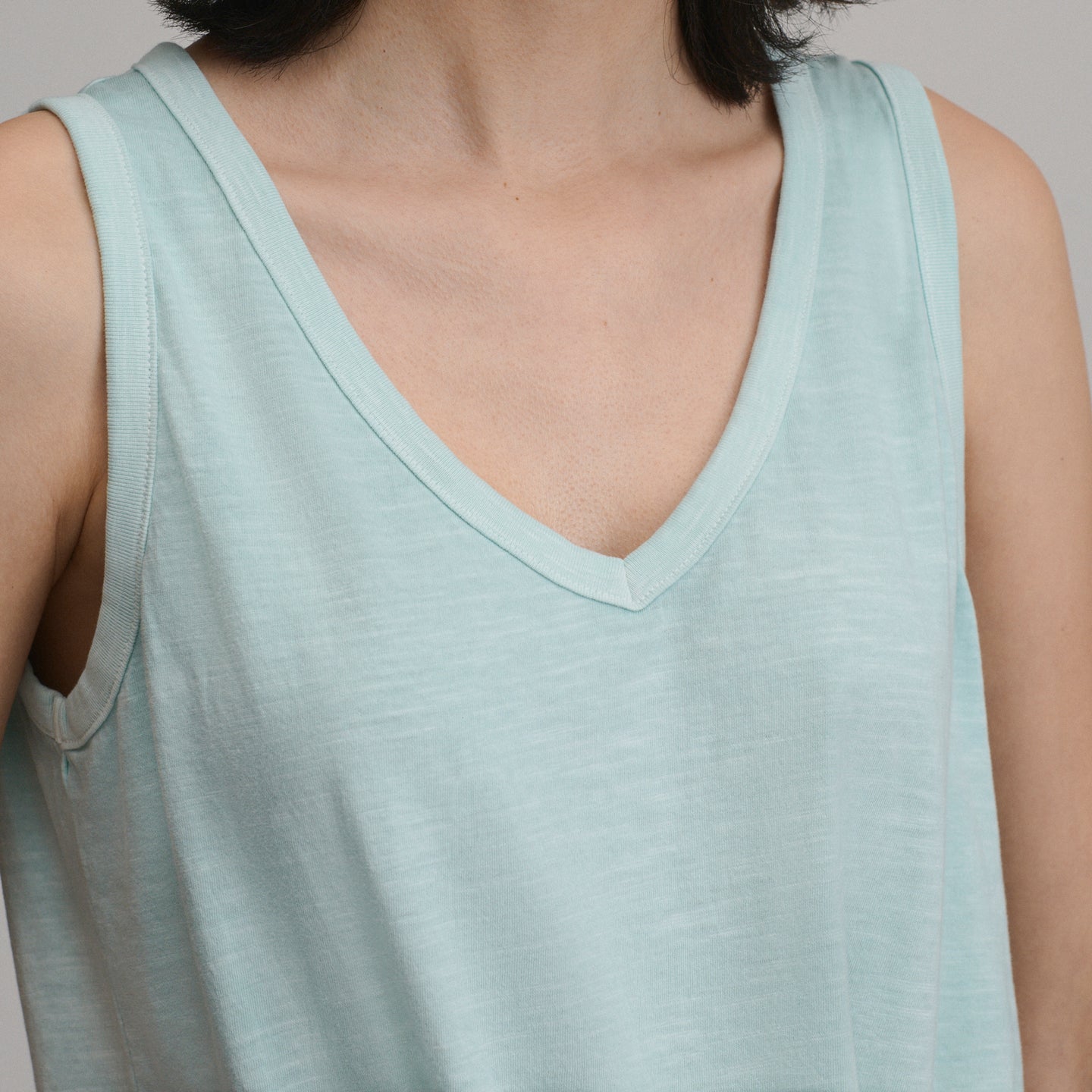 Women's Sunwashed Cotton V-Neck Tank-Lt Aqua-19