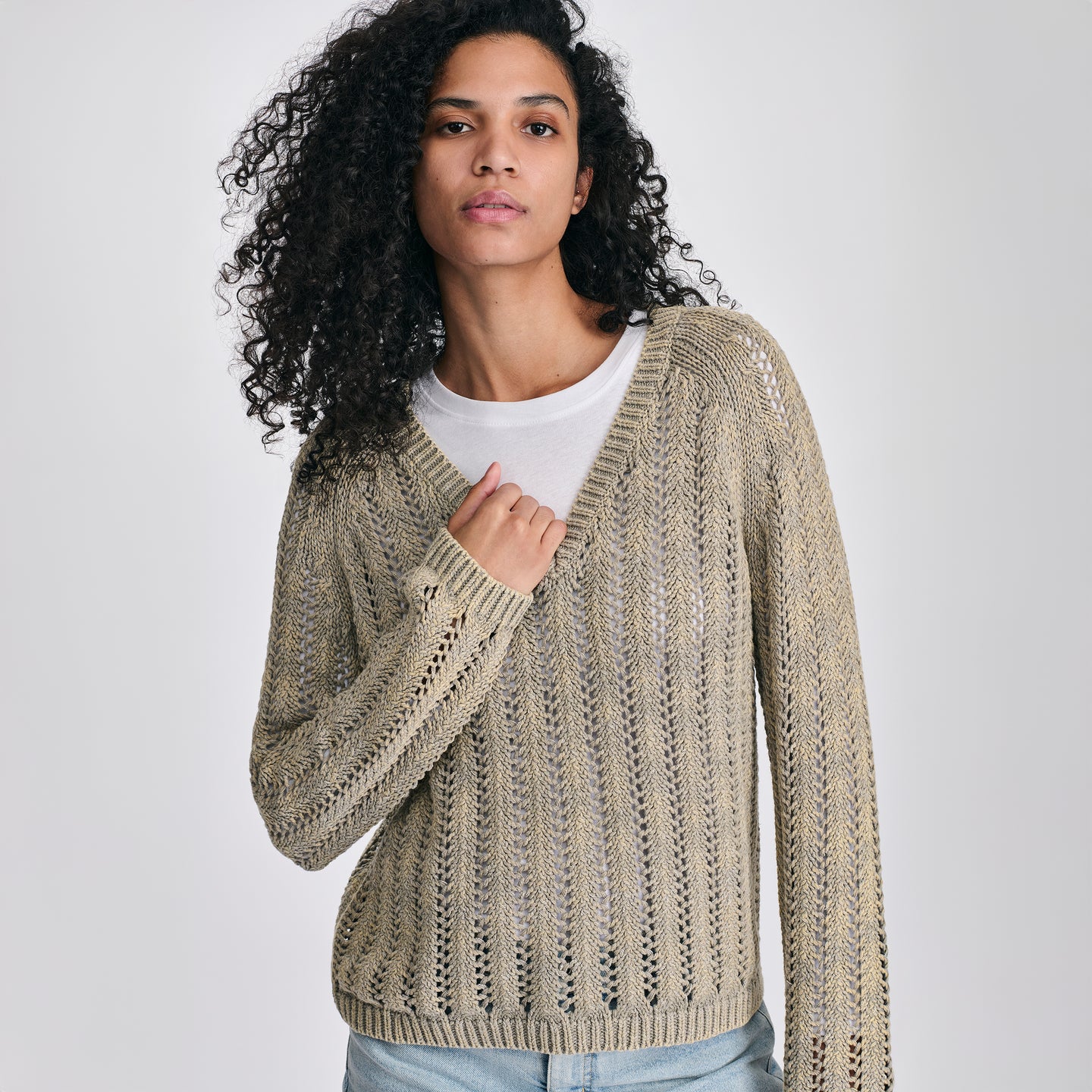 Women's Pointelle Pullover-Sage-2