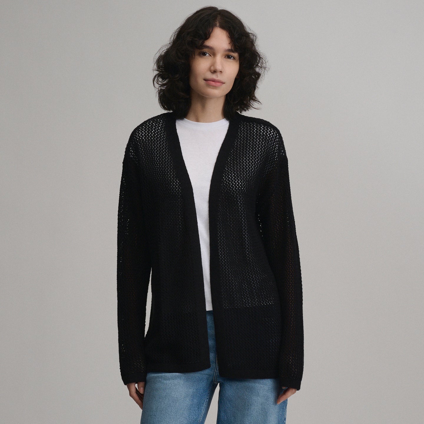 Women's Open-Front Cardigan-Black-1
