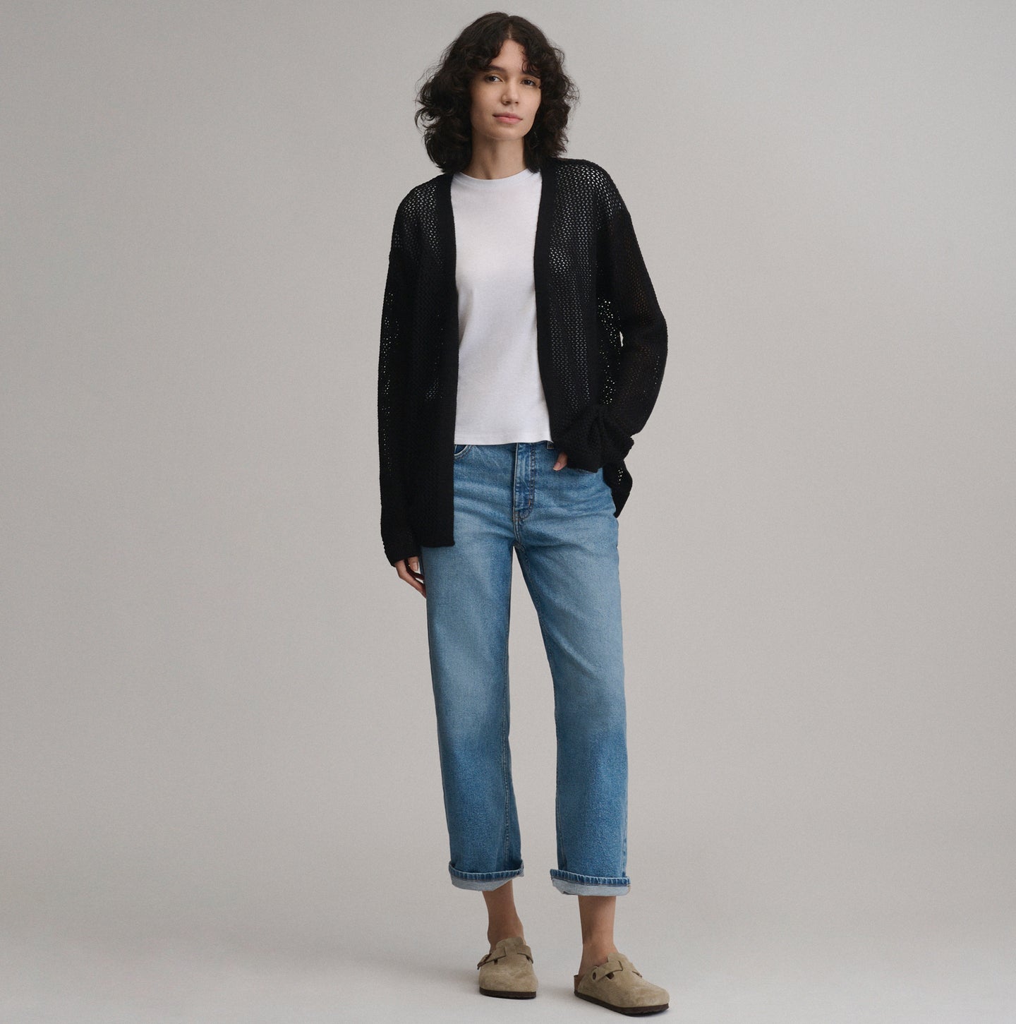 Women's Open-Front Cardigan-Black-4
