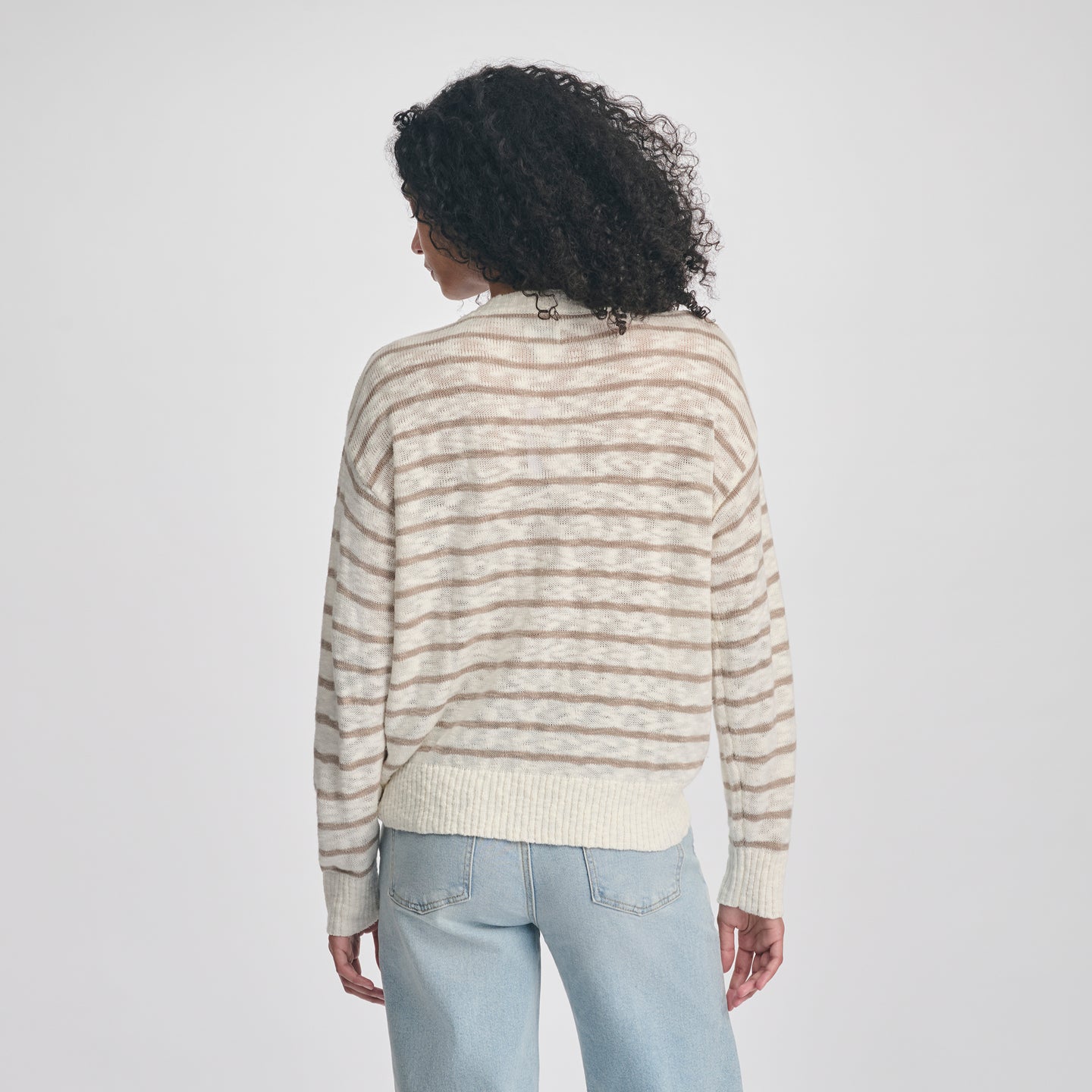 Women's Slub Stripe Crew Neck Sweater-Ivory-2