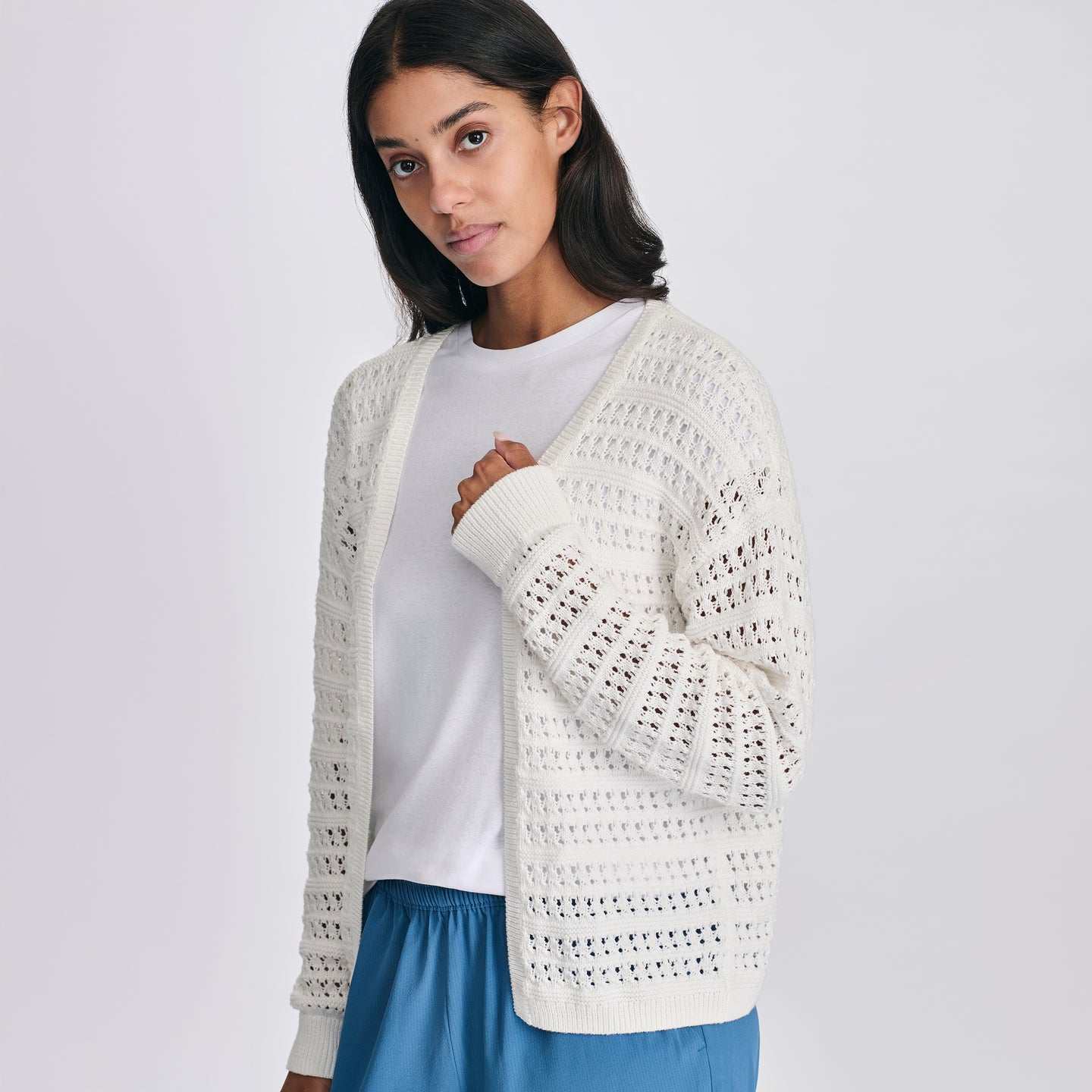 Women's Open Sitch Cardigan-White-3