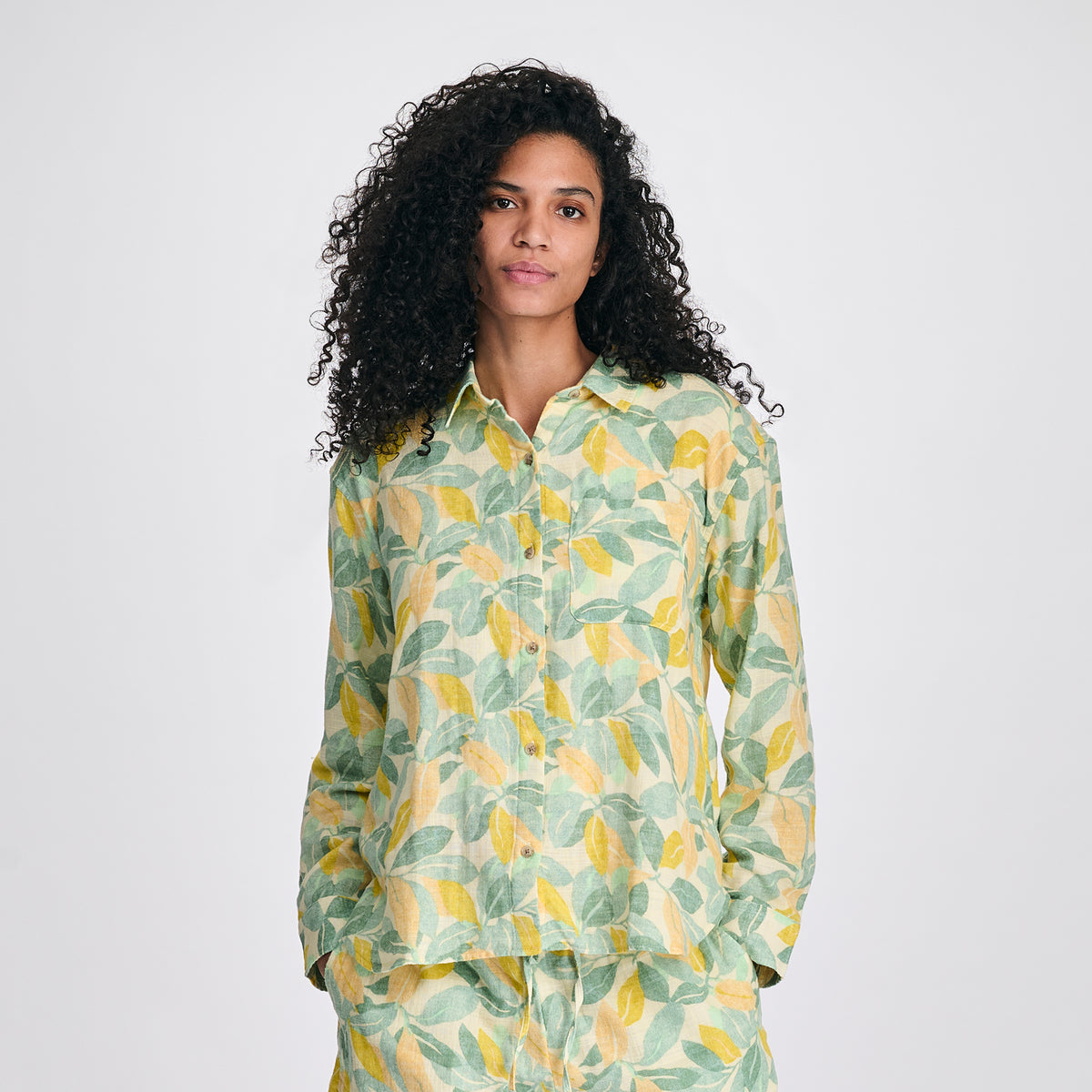 Women's Woven Printed Cotton LS Slub-Lmdrp-4