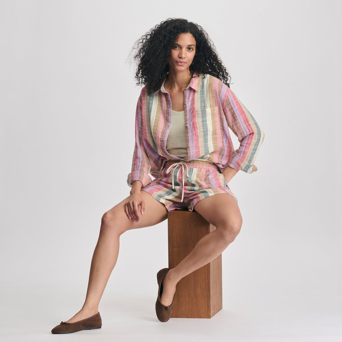 Women's Woven Stripe Cotton LS Slub-Ctlpe-7