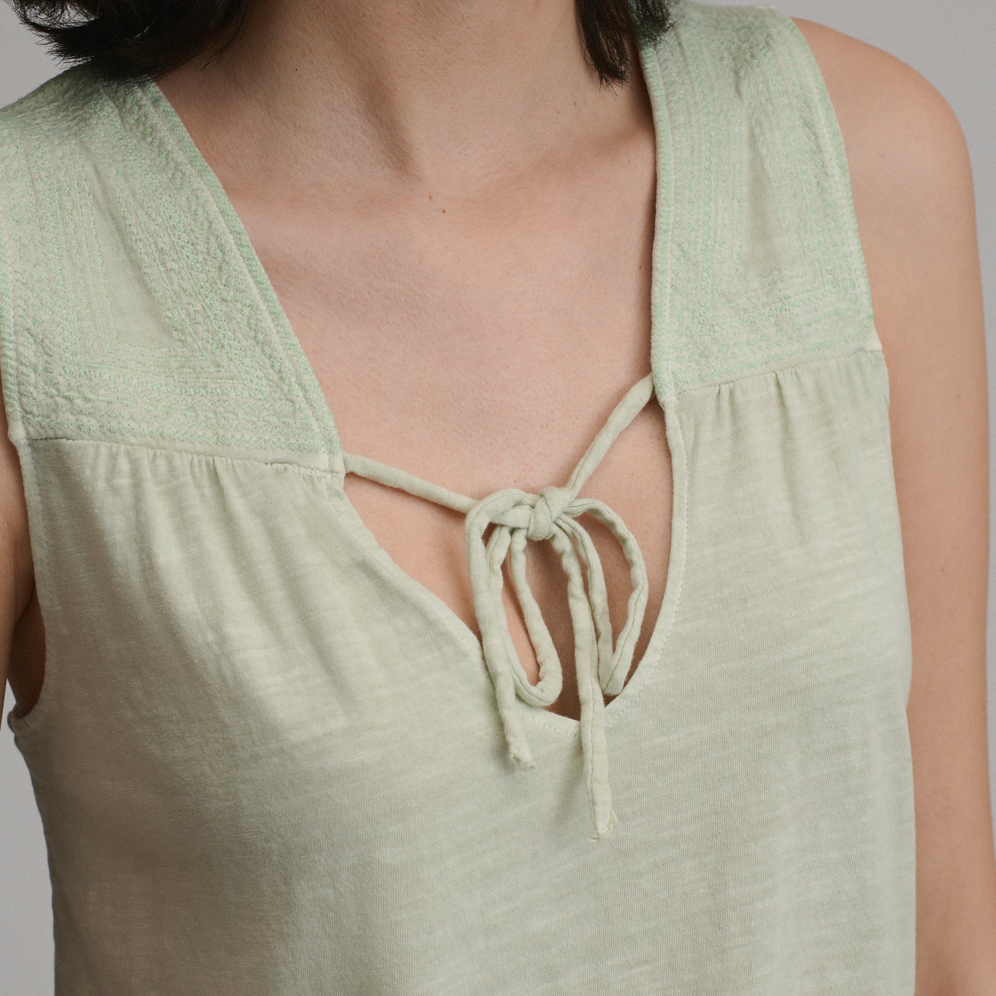 Women's Sunwashed Cotton Tie Front Tank-Honeydew-7