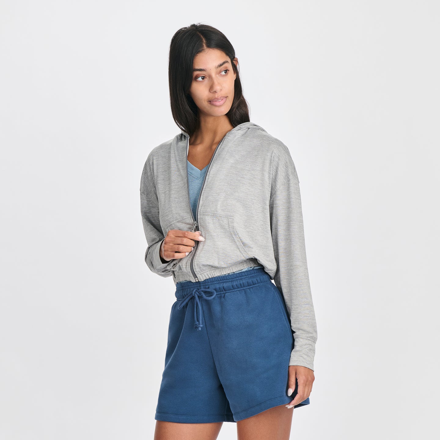 Women's Sightseer Cropped Full-Zip Hoodie-Med Htr Gray-1