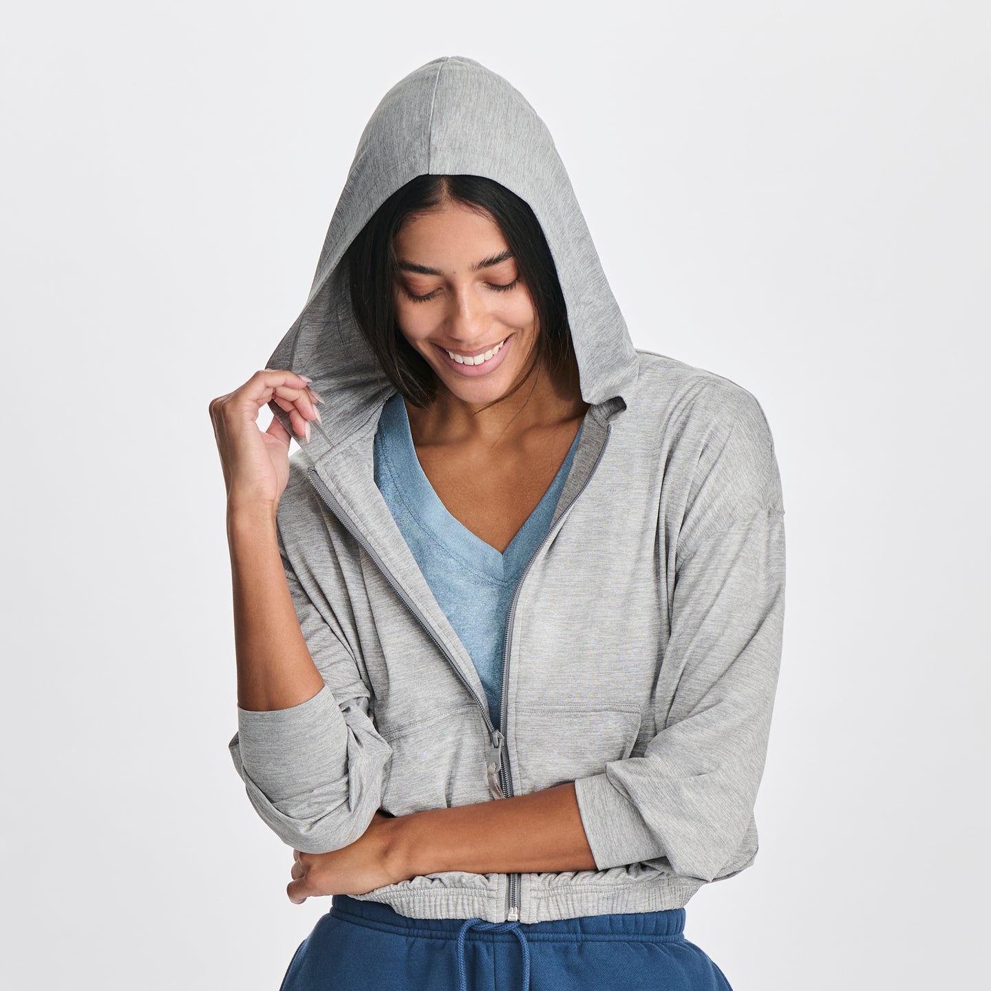 Women's Sightseer Cropped Full-Zip Hoodie-Med Htr Gray-4
