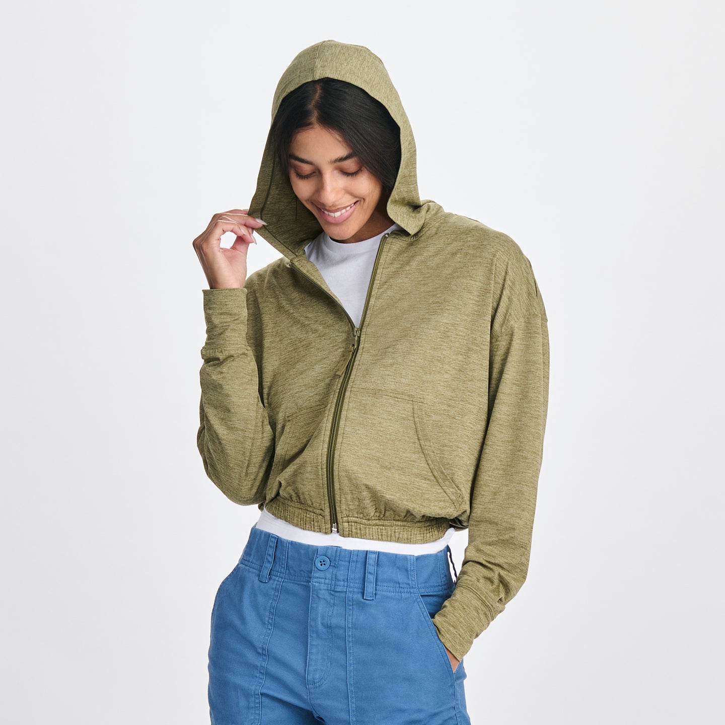 Women's Sightseer Cropped Full-Zip Hoodie-Dusty Sage-9
